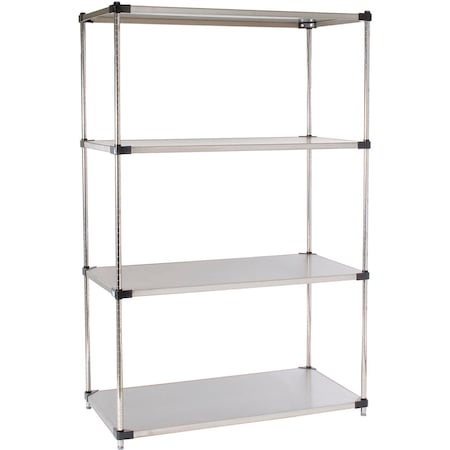 Nexel 4 Shelf, Stainless Steel Solid Shelving Unit, Starter, 48inW x 18inD x 63inH 797091